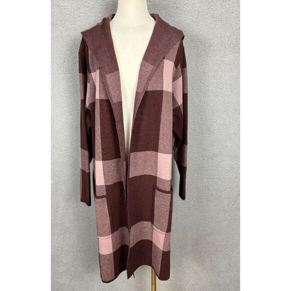 Belldini Women's Plaid Hooded Open Cardigan Brown 3XL New Without Tags - Picture 1 of 8